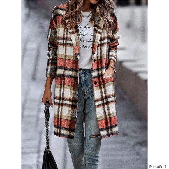 Jackets & Blazers - Closet Closing 7.15 ‼️ New! plaid trench jacket in orange, cream, and brown